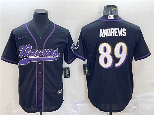 Men's Baltimore Ravens #89 Mark Andrews Black With Patch Cool Base Stitched Baseball Jersey - Click Image to Close